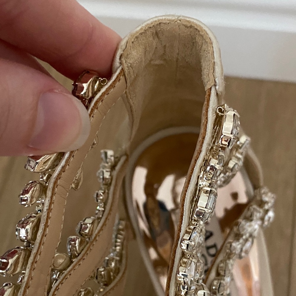 Badgley Mischka Ivory Satin Embellished Heels - Picture 14 of 15